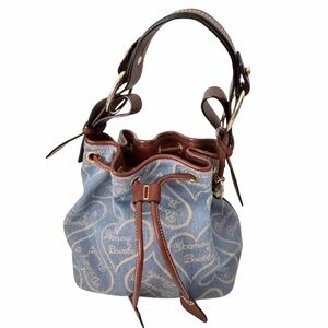VTG Denim Dooney & Bourke Bucket Bag Purse Blue & Brown Leather Drawstring Purse